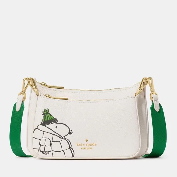 ♠️Kate Spade X Peanuts Snoopy Duet Small Leather Crossbody Bag, Cream NEW NWT